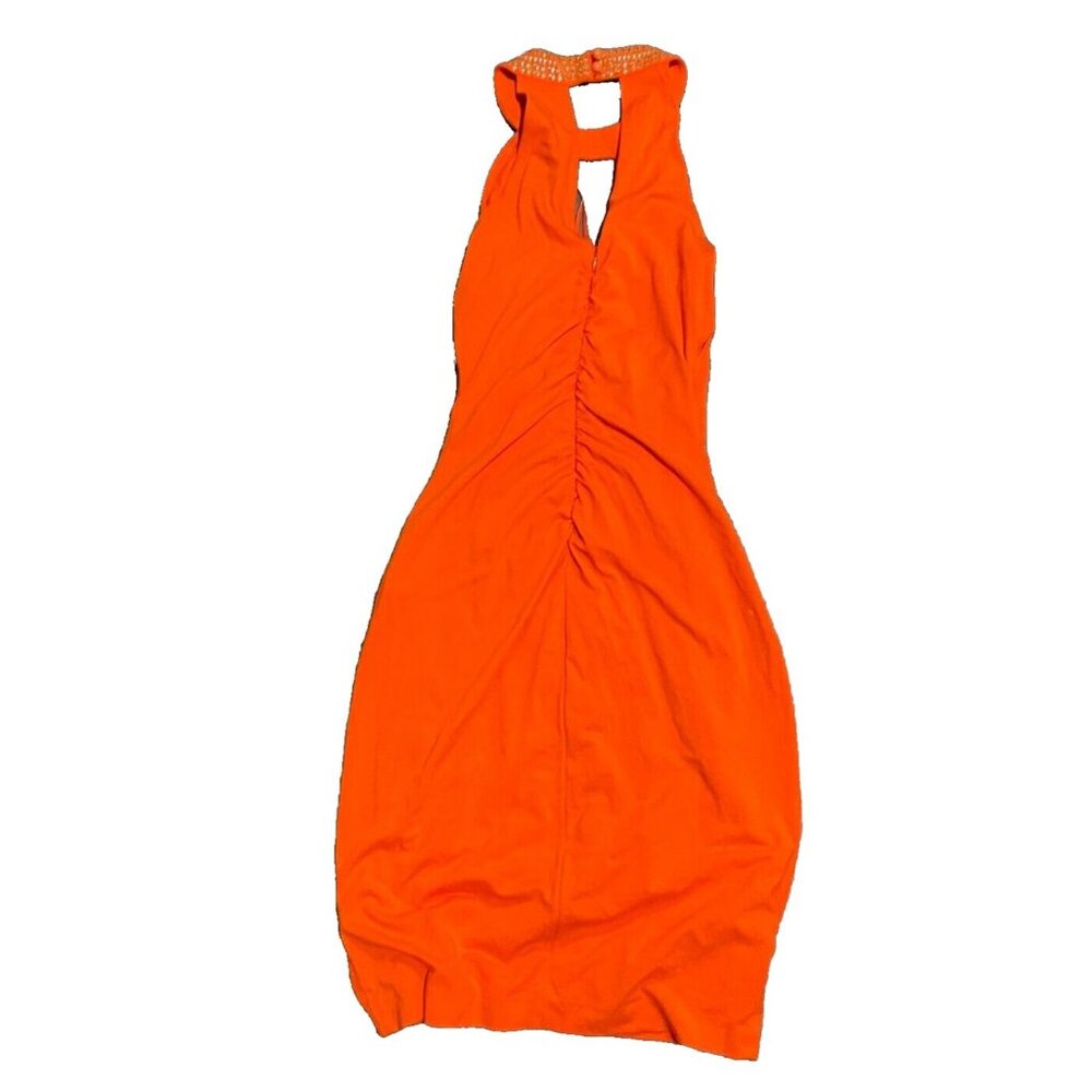 Cach Cache Y2k Dress Orange Halter Style Ruched W… - image 8